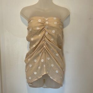 L'Academie Los Angeles Light Tan with White Polka Dot Strapless Top XS NWT